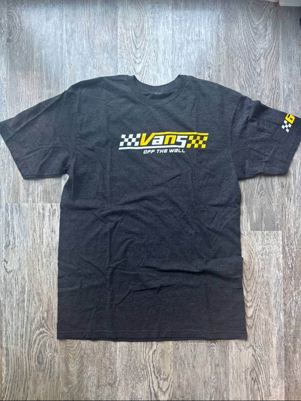 Vans Dark Grey Tee with Yellow & White Racing Logo